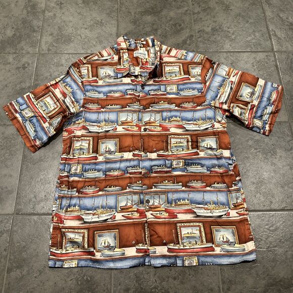 Vintage Mens Reyn Spooner Hawaiian Camp Shirt Button Boat Maritime Sailing‎ XL - Picture 1 of 7